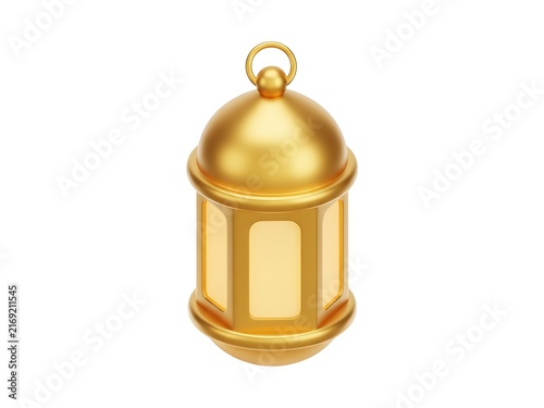 A shiny golden lantern isolated on white background for ramadan celebration
