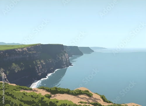Dramatic Coastal Cliffs Above Calm Ocean