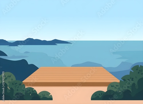 Coastal Viewpoint with Wooden Observation Deck and Ocean Horizon