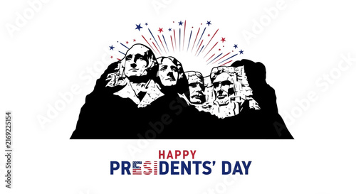Fotografie Happy presidents' day with mount rushmore illustration with lines celebrating pr