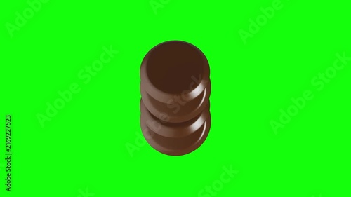 stacked brown cylindrical object 3D animated on green screen background