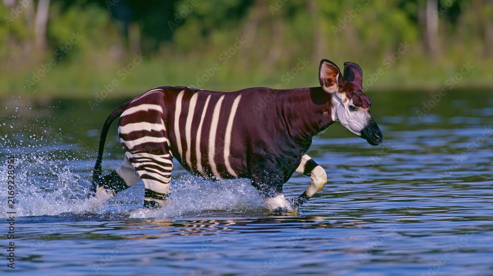 Naklejka premium Okapi horse running in shallow water