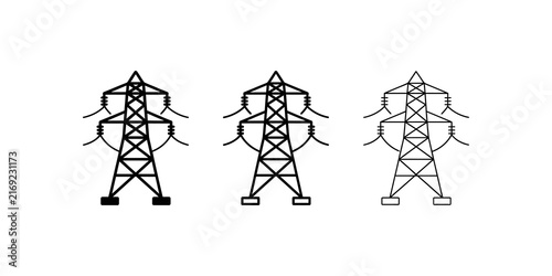 Quadro su tela Electrical transmission tower silhouettes set for energy grid infrastructure