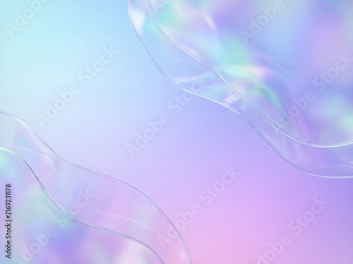 Iridescent liquid waves on pastel gradient background, holographic soap bubble texture, ethereal fluid motion for beauty branding