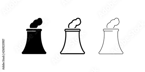 Fotografía Nuclear power plant icons with smoking chimneys flat vector graphic set