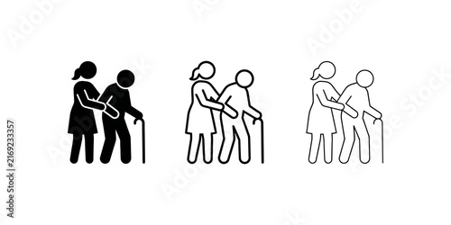 Foto Elderly care assistance icon set featuring nurse helping senior person