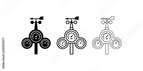 Foto Weather station anemometer gauge set includes solid and line icons