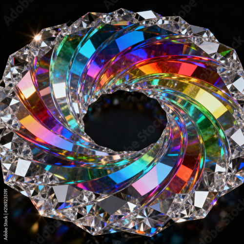 Abstract Spectrum Light Spiral Emerging from Crystal Lens