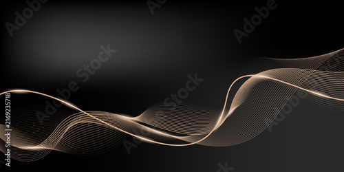 Abstract luxury golden wave lines background on dark black for premium cover and certificate design
