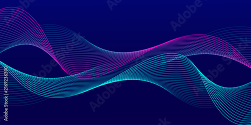 Abstract blue technology background with vibrant pink and cyan wavy lines for digital audio spectrum energy concept