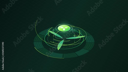 Futuristic Green Holographic HUD Interface with Rotating Digital Elements