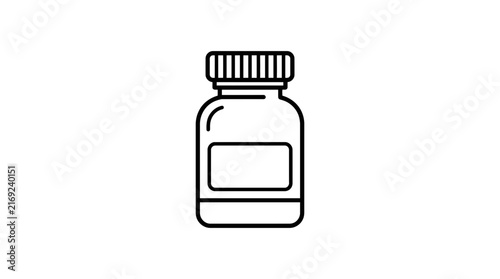 Isolated line art pill bottle with blank label on transparent background