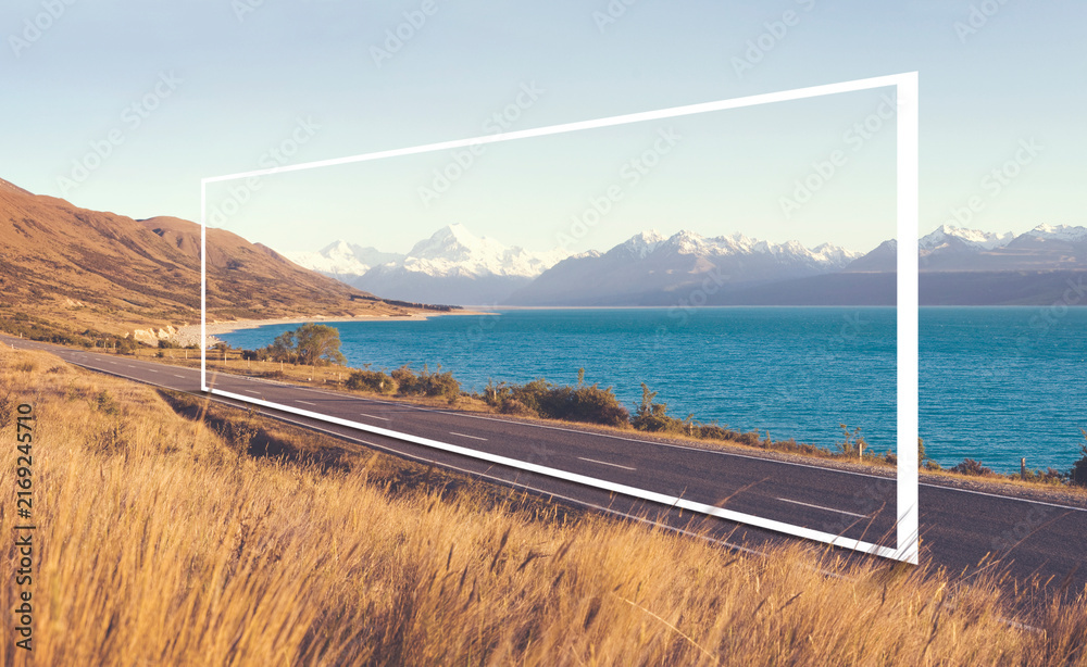 Fototapeta premium Country Road Amazing Scenery Lake Mountain Range Concept