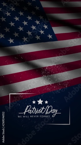 Patriot day text animation in continuous line style with American flag background. 4k animated typography  perfect for patriotic promotional materials. Portrait orientation.