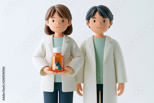 薬を案内する男女薬剤師の3Dイラスト