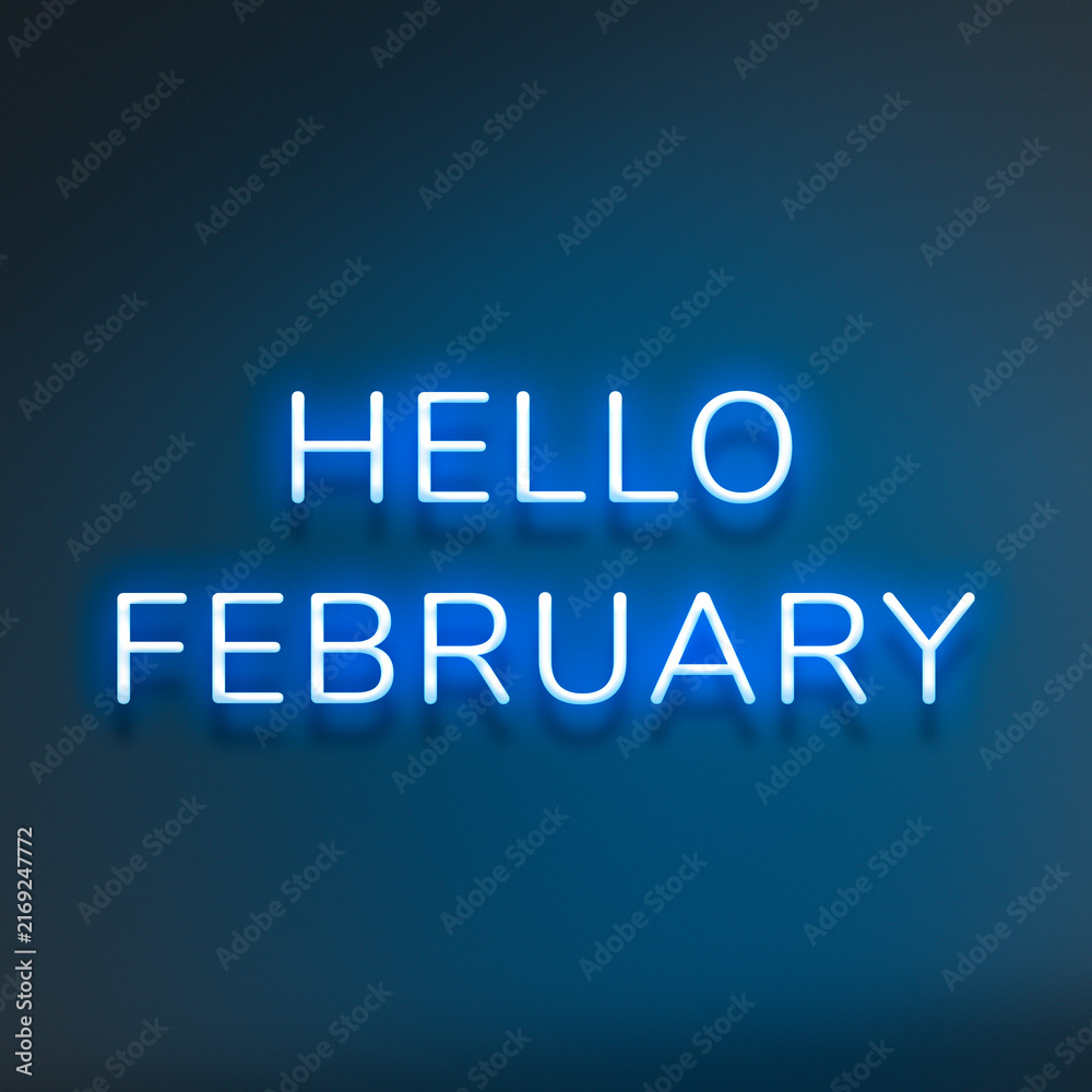 Naklejka premium Glowing neon Hello February typography