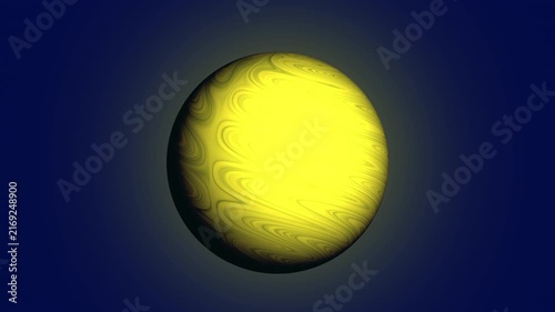 Glowing golden sphere with flowing energy on a dark blue background