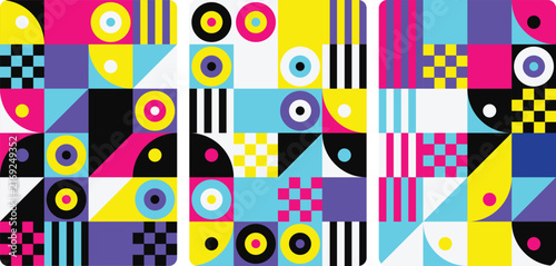 Colorful letter blocks with geometric patterns