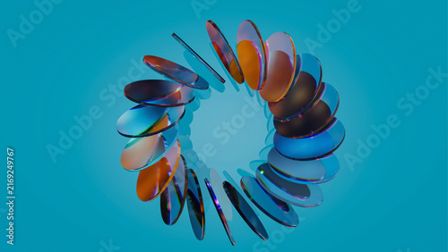 plates ring iridescent glass crystal futuristic cyber neon 3d abstract floating glowing render digital technology circle portal background