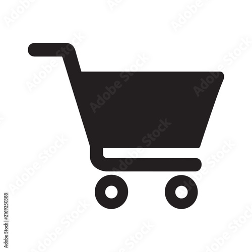 Shopping trolley icon for retail commerce and online shopping with cart bag retail store web shop mobile basket industry cart vector black silhouette