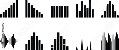 Black silhouette bars chart graph icons set