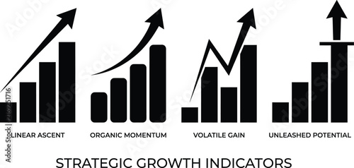 Business growth chart icons vector set