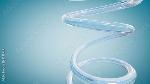 spiral helix coil vertical glass crystal futuristic cyber 3d abstract translucent render blue fluid clean minimalist structure background