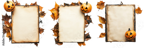 Set of A decorative Halloween frame made of pumpkins on transparent background. Ai generated