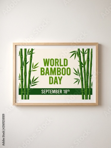 World Bamboo Day Poster Design Featuring Green Bamboo Stalks and Leaves, September 18 Celebration, Sustainable Natural Resource Awareness, Eco Friendly Environmental Conservation Concept