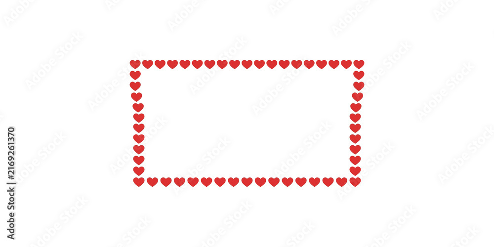 Fototapeta premium Red heart border frame outline for romantic greeting cards and wedding invitation templates.