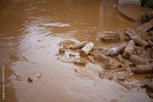 After the flood, the area was covered in mud and debris.