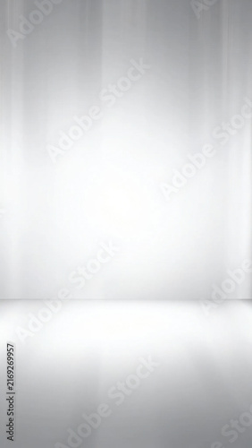 Minimalist white studio background with soft gray gradient, seamless wall, reflective floor, and ample copy space creating calm atmosphere