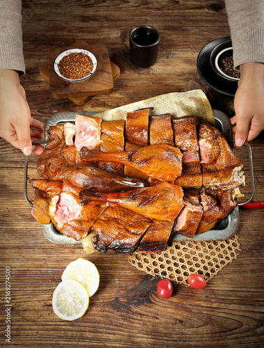 Traditional Chinese Roasted Goose Liyang Style Farmhouse Cuisine Steaming Hot Sliced Duck Meat Authentic Asian Food