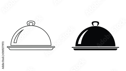 Set of food cloche icons, restaurant serving dish cover, vector illustration