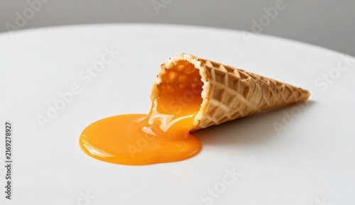 Dropped Waffle Ice Cream Cone Melting Glowing Orange Lava Instead of Ice Cream