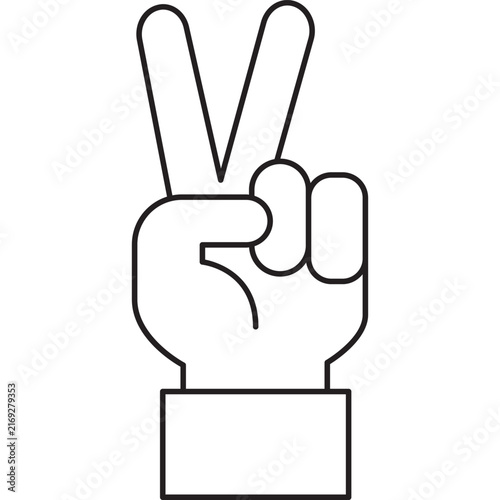 A minimalist outline icon of a hand showing the peace or victory sign with index and middle fingers raised, set against a black background.