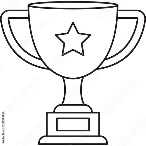 A minimalist line art illustration of a trophy cup with a star on a dark background, symbolizing success, achievement, and victory.