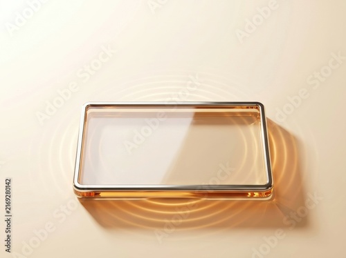 Transparent payment card on beige background, modern digital banking and fintech concept