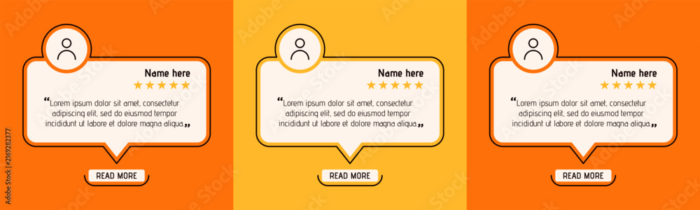 Naklejka premium Social media yellow and orange testimony layouts drawn at speech bubble shapes.