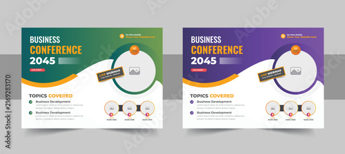 Corporate horizontal business conference flyer template, live webinar event invitation banner design template