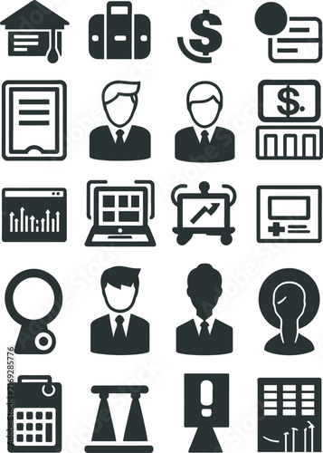 Icons Set of Business and Technology Interface Elements for Digital Communication and Data Management
