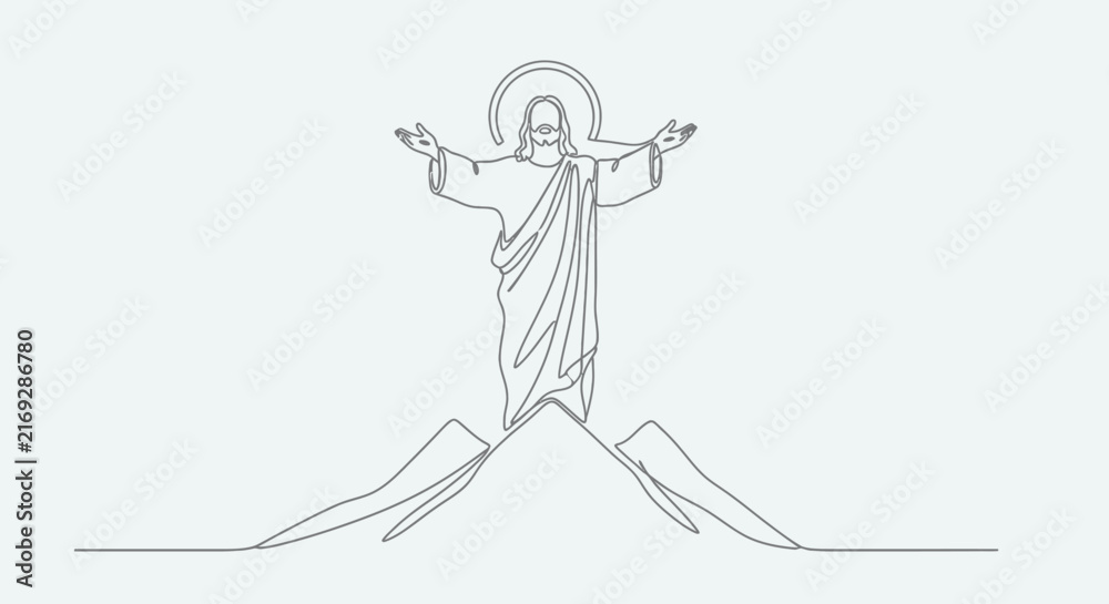 Obraz premium Minimalist Jesus Christ Line Art Drawing with Open Arms