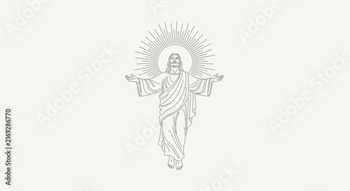 Jesus Christ Ascension Line Art Illustration with Radiant Halo