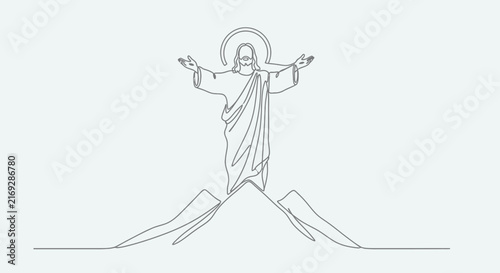 Minimalist Jesus Christ Line Art Drawing with Open Arms