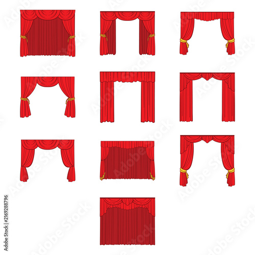 Red Theater Stage Curtain Drapery Illustration Set