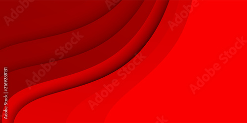 Abstract red background with layered paper cut waves and depth.