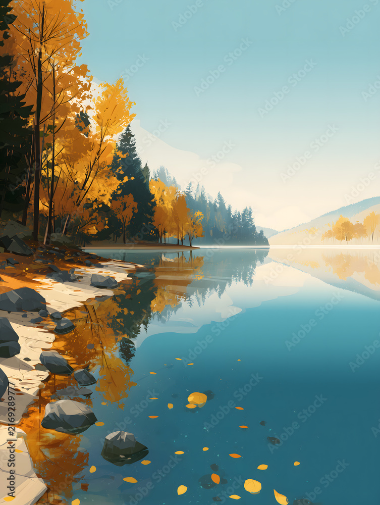 Fototapeta premium Autumn Forest Lake Reflection