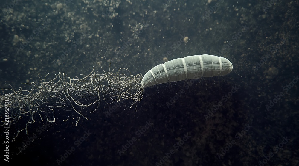 Obraz premium Microscopic Ocean Larva Floating Across An Infinite Blue World In Surreal Poetry