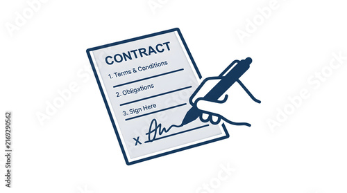 Hand Signing a Legal Agreement Contract Document Illustration in Flat Style
