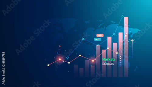 Global stock market inflation trade chart with growth finance and business data graph - Vector illustration